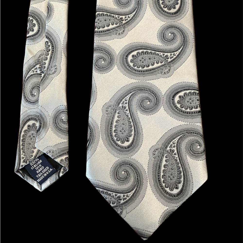 𝅺CLASSY Silver Grey Black Paisley Tie by Paul Fredrick